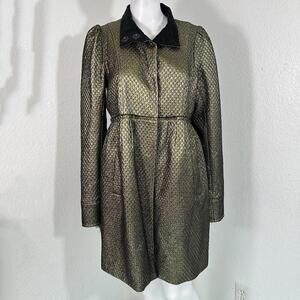 Alice + Olivia Sz L Gold Metallic Brocade Jacket Velvet Lined Vintage Wool Blend